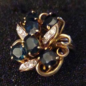 LADIES SAPPHIRE AND DIAMOND FREE FORM RING, SPECIAL MADE, ONE OF A KIND, VINTAGE